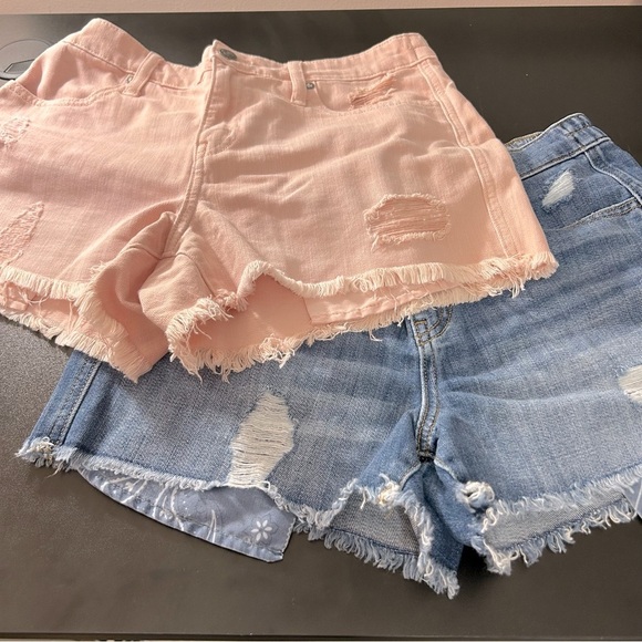 Aerie Women's Jean Shorts Lot of 2 Blue & Pink Distressed Cut Offs Size Small - Picture 1 of 9